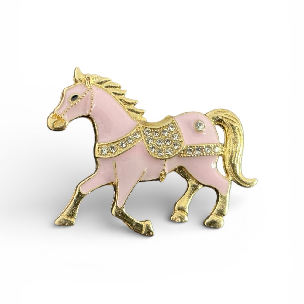 Chic Pink and Gold Horse Brooch NWT